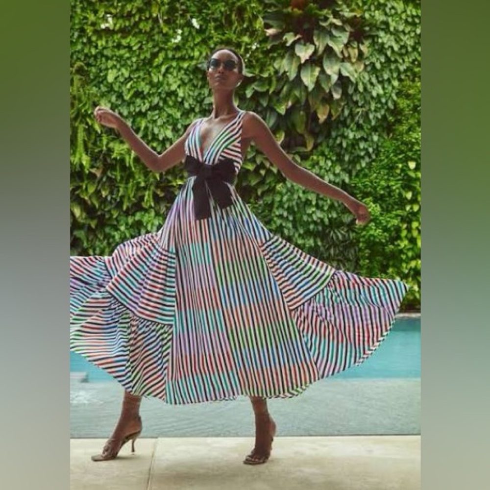 Silvia Tcherassi Catalina del Mar Sangria Striped Cotton Midi Dress πππ - Picture 1 of 8